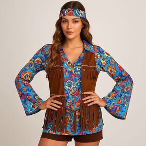 Groovy 70s Fringe Hippie Costume Top One Size